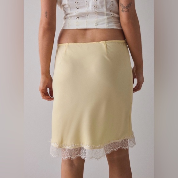UO Kimchi Blue Addy Lace Trim Satin Slip Midi Skirt - Cream Yellow - Picture 3 of 3